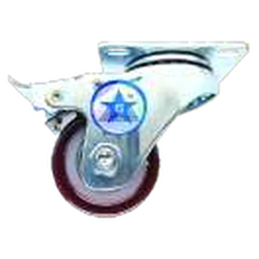 Red PU Medium-Duty Caster, brake