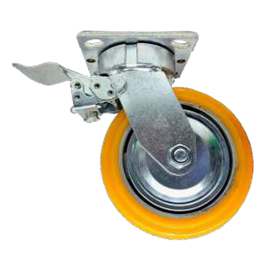 Aluminium Orange PU Caster, brake
